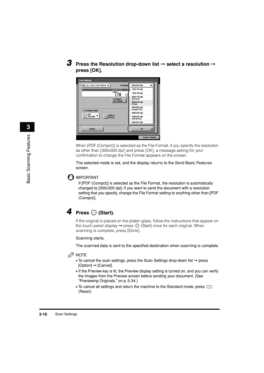 Canon C3200 manual 16Scan Settings 