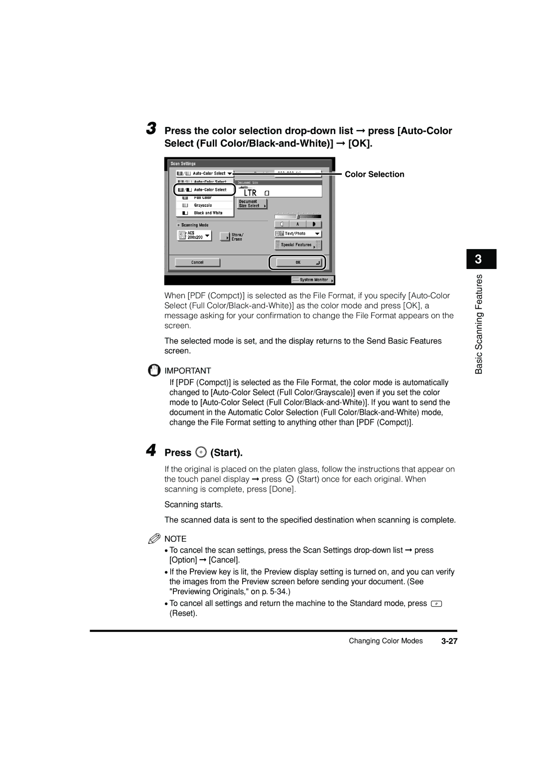 Canon C3200 manual Press Start 