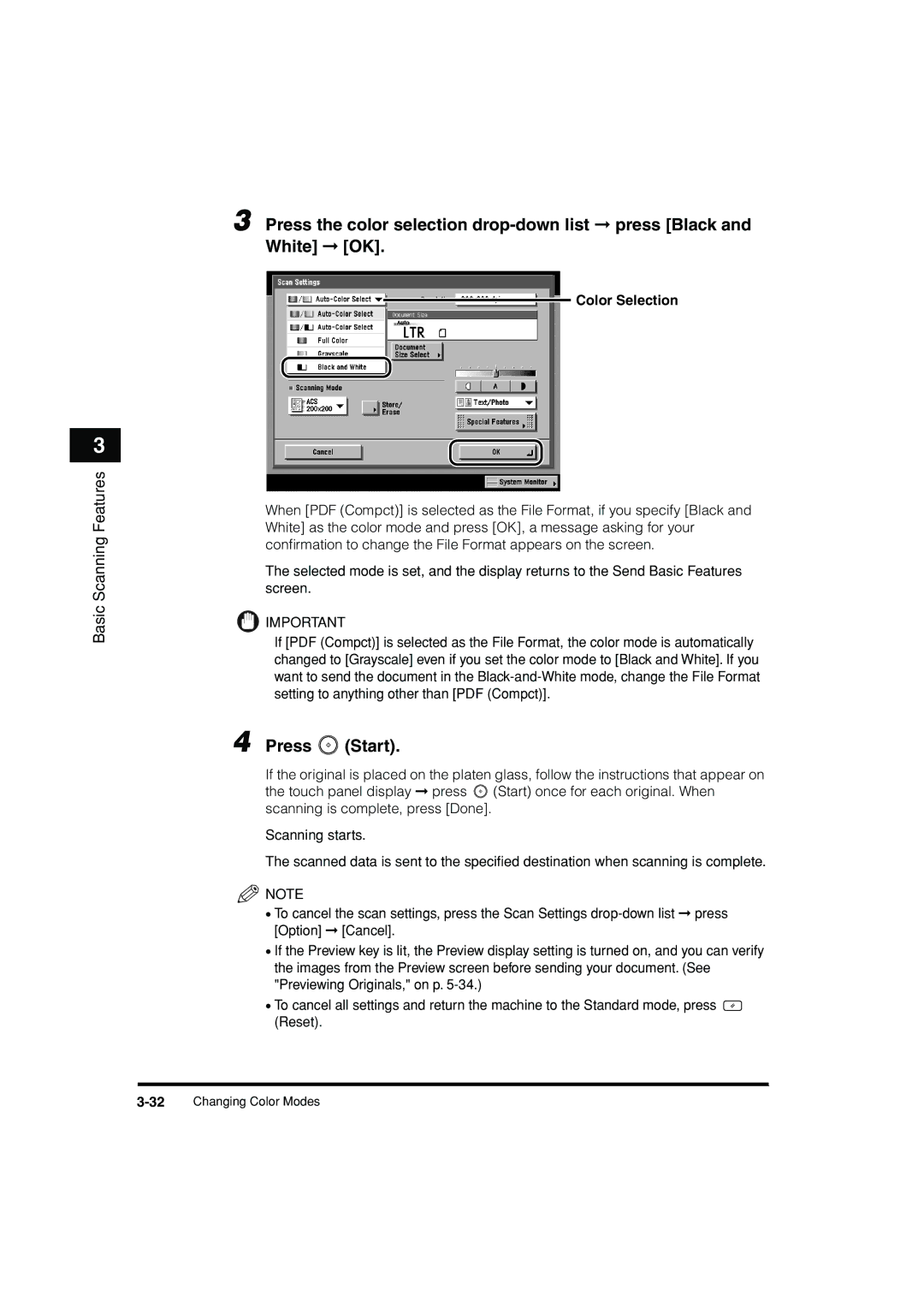 Canon C3200 manual 32Changing Color Modes 