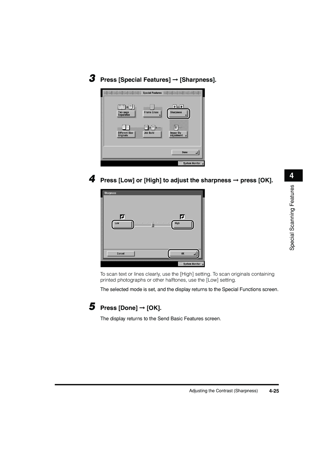 Canon C3200 manual Adjusting the Contrast Sharpness 