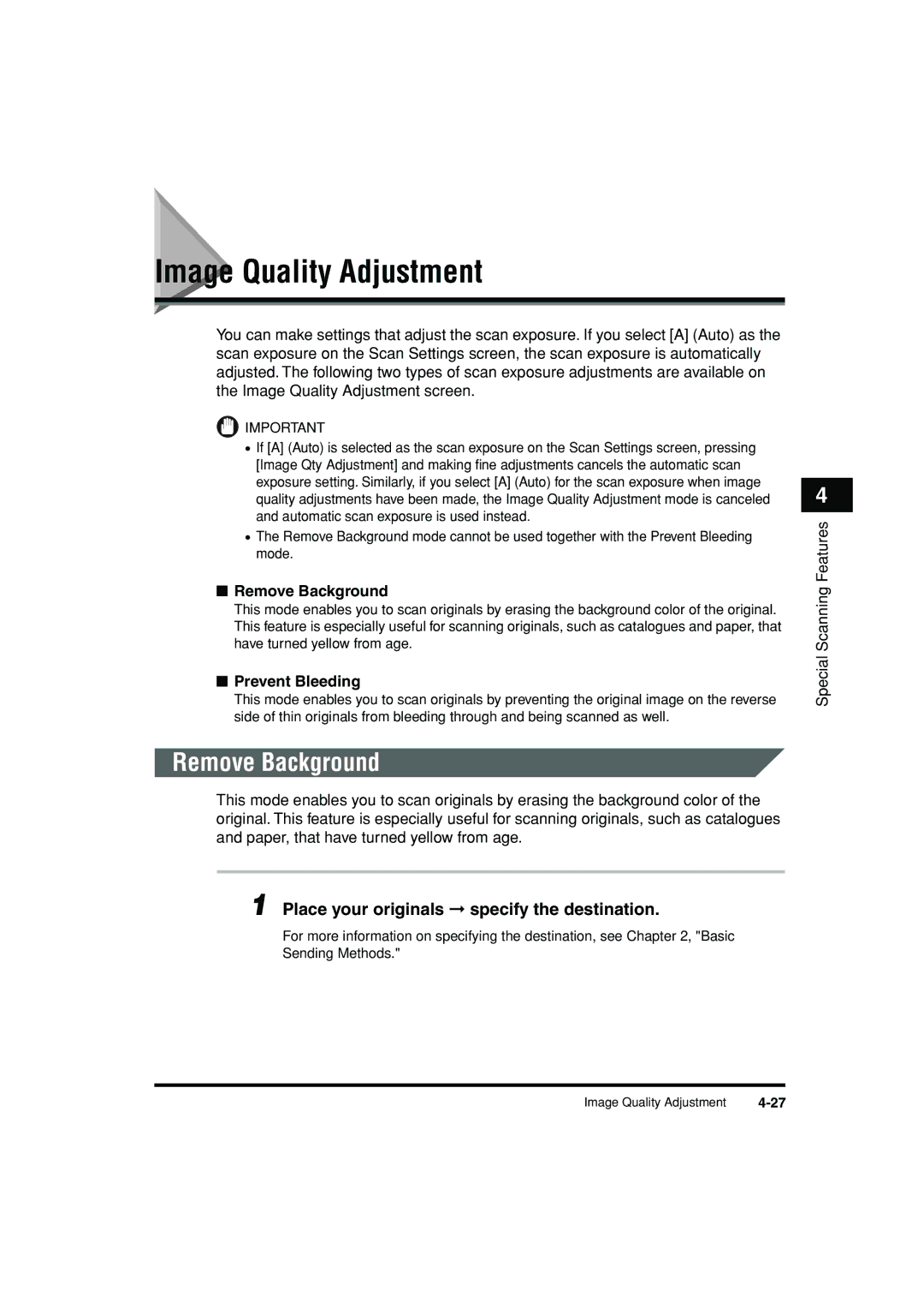 Canon C3200 manual Image Quality Adjustment, Remove Background, Prevent Bleeding 