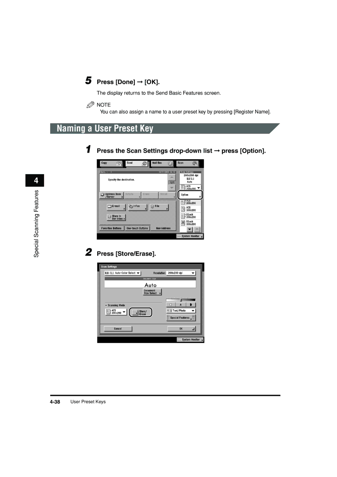 Canon C3200 manual Naming a User Preset Key, Press Done OK 