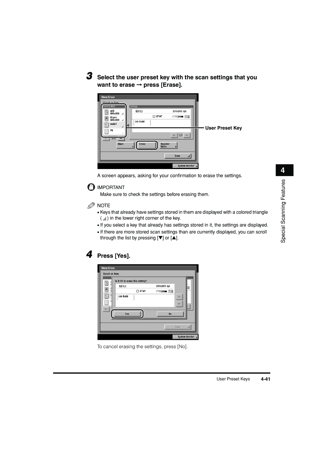 Canon C3200 manual To cancel erasing the settings, press No 