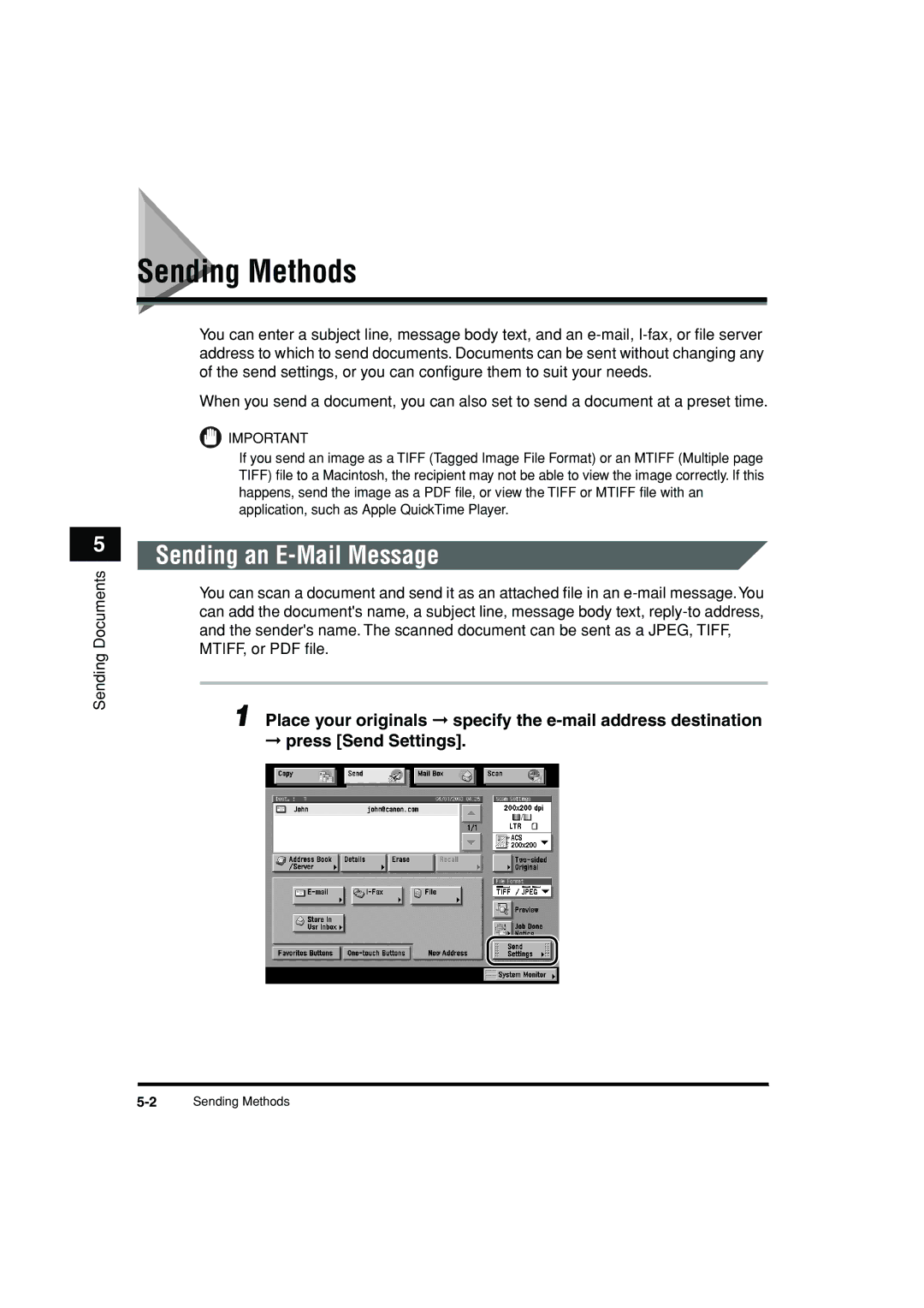 Canon C3200 manual Sending Methods, Sending an E-Mail Message 