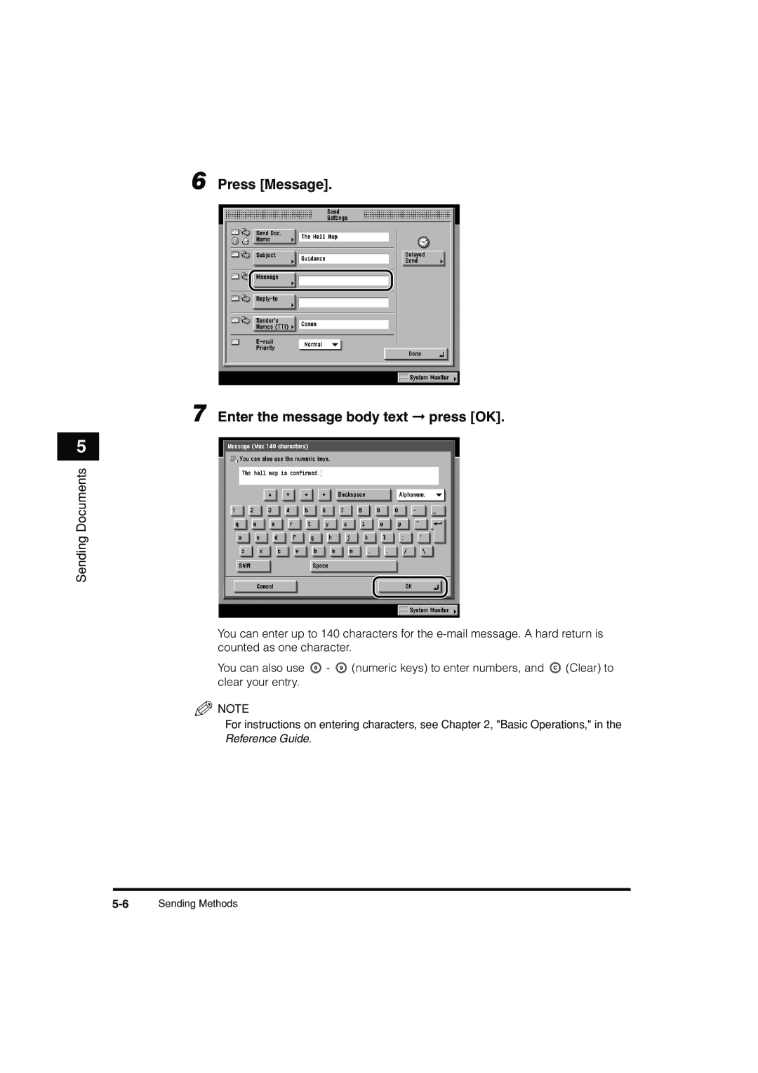 Canon C3200 manual Press Message Enter the message body text press OK 