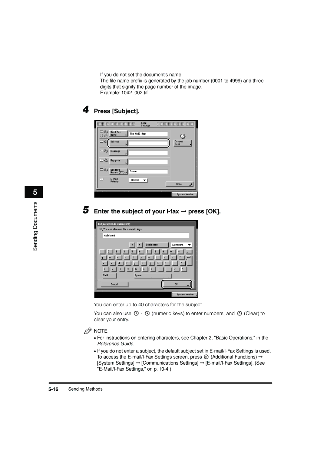 Canon C3200 manual Press Subject Enter the subject of your I-fax press OK 