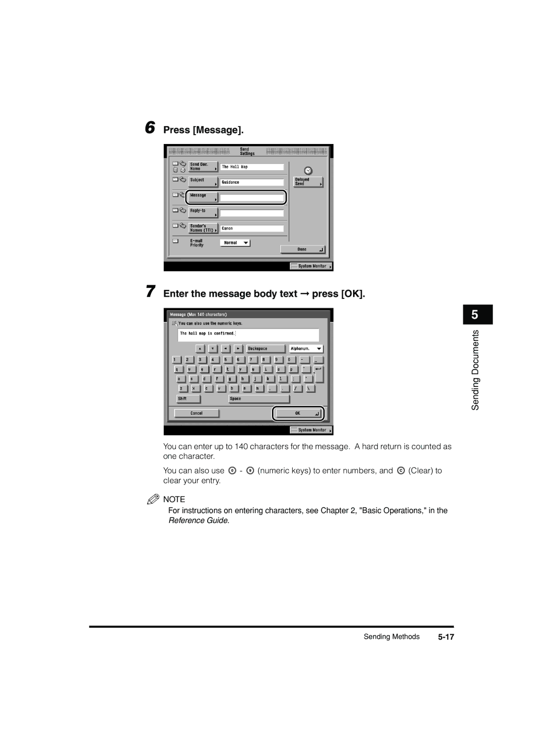 Canon C3200 manual Press Message Enter the message body text press OK 