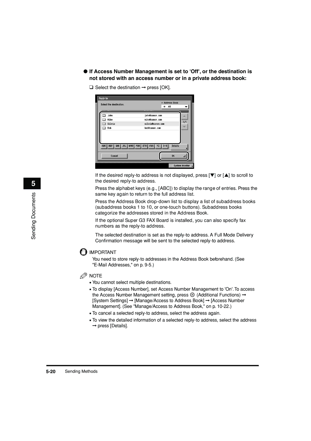 Canon C3200 manual 20Sending Methods 