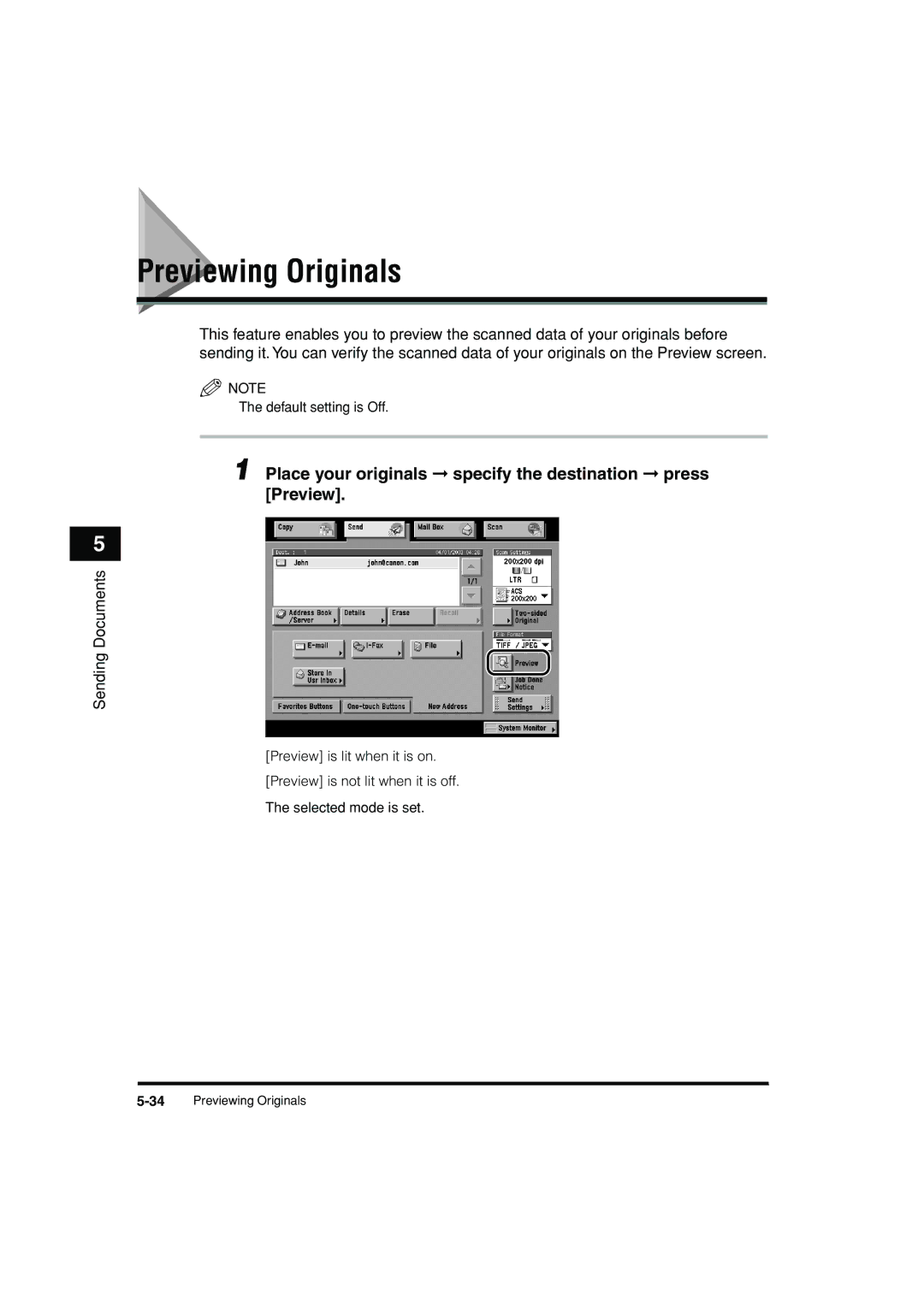 Canon C3200 manual Previewing Originals, Place your originals specify the destination press Preview 