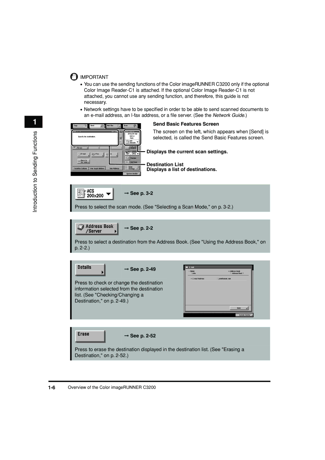 Canon C3200 manual Send Basic Features Screen, See p 