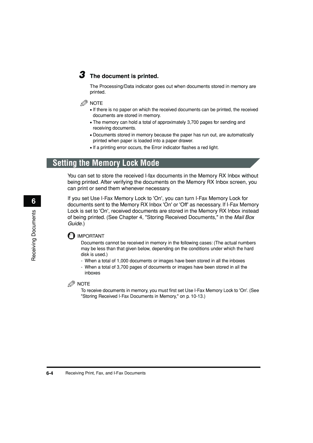 Canon C3200 manual Setting the Memory Lock Mode, Document is printed 