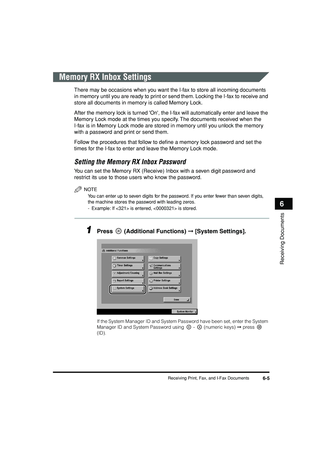 Canon C3200 manual Memory RX Inbox Settings, Press 