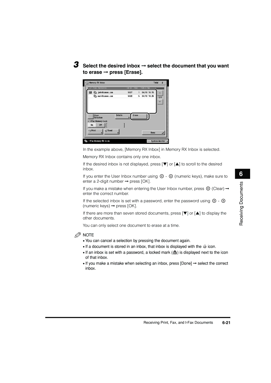 Canon C3200 manual Receiving Documents 