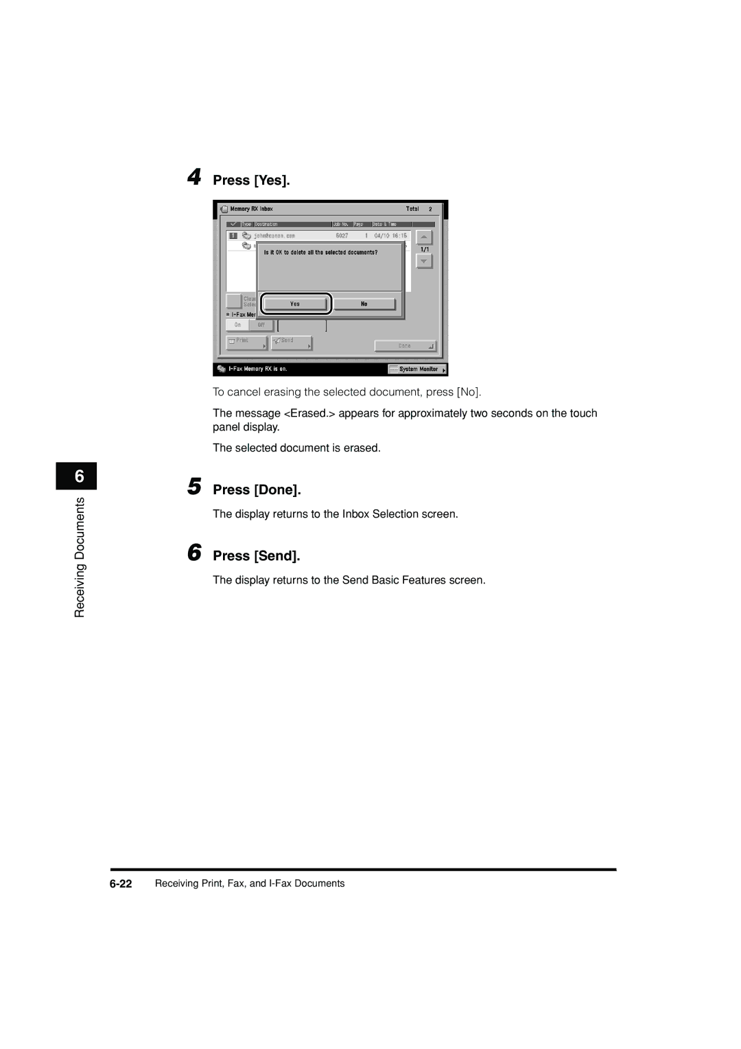 Canon C3200 manual Display returns to the Inbox Selection screen 