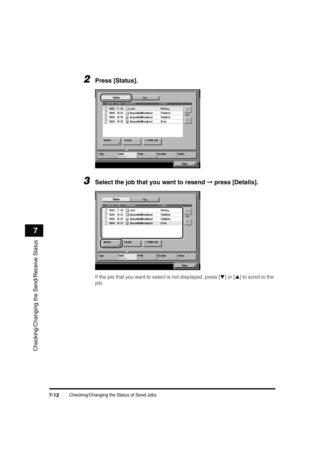 Canon C3200 manual 12Checking/Changing the Status of Send Jobs 