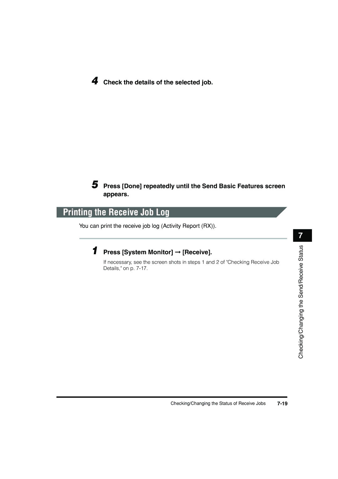 Canon C3200 manual Printing the Receive Job Log, Press System Monitor Receive 