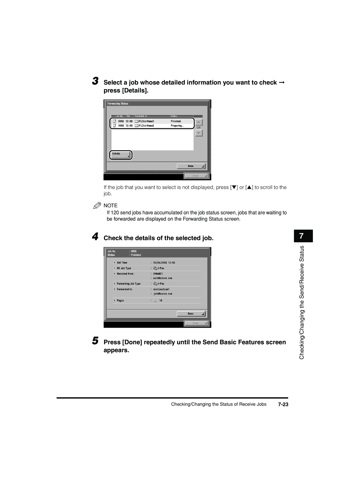 Canon C3200 manual Checking/Changing the Send/Receive Status 