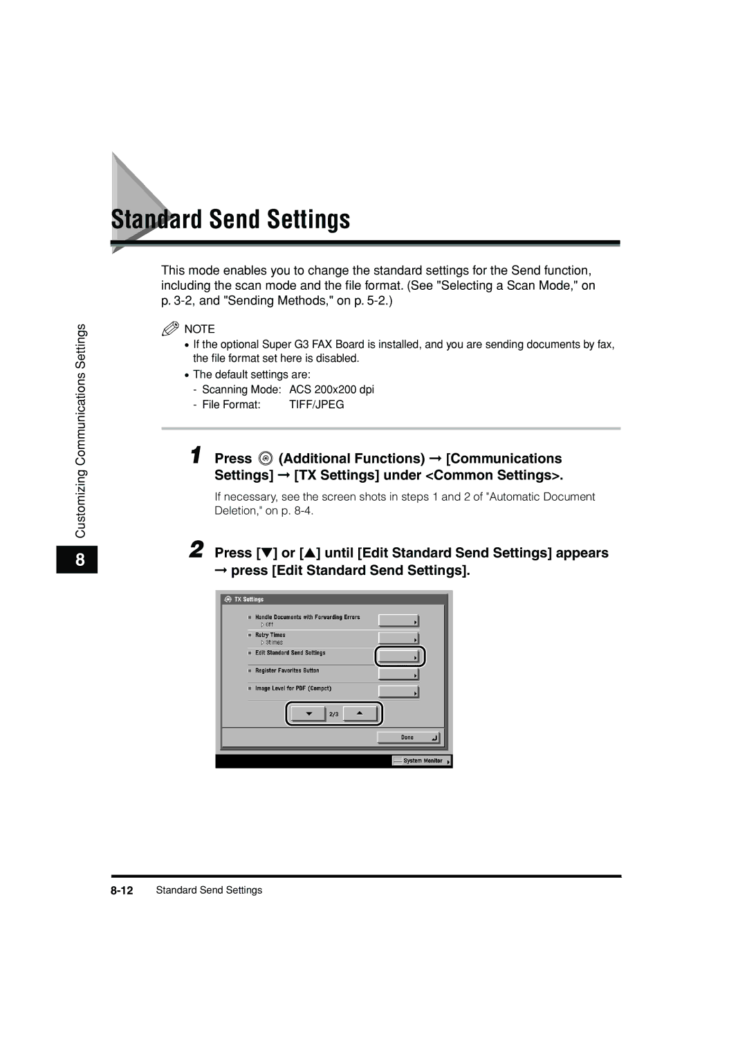 Canon C3200 manual Standard Send Settings 