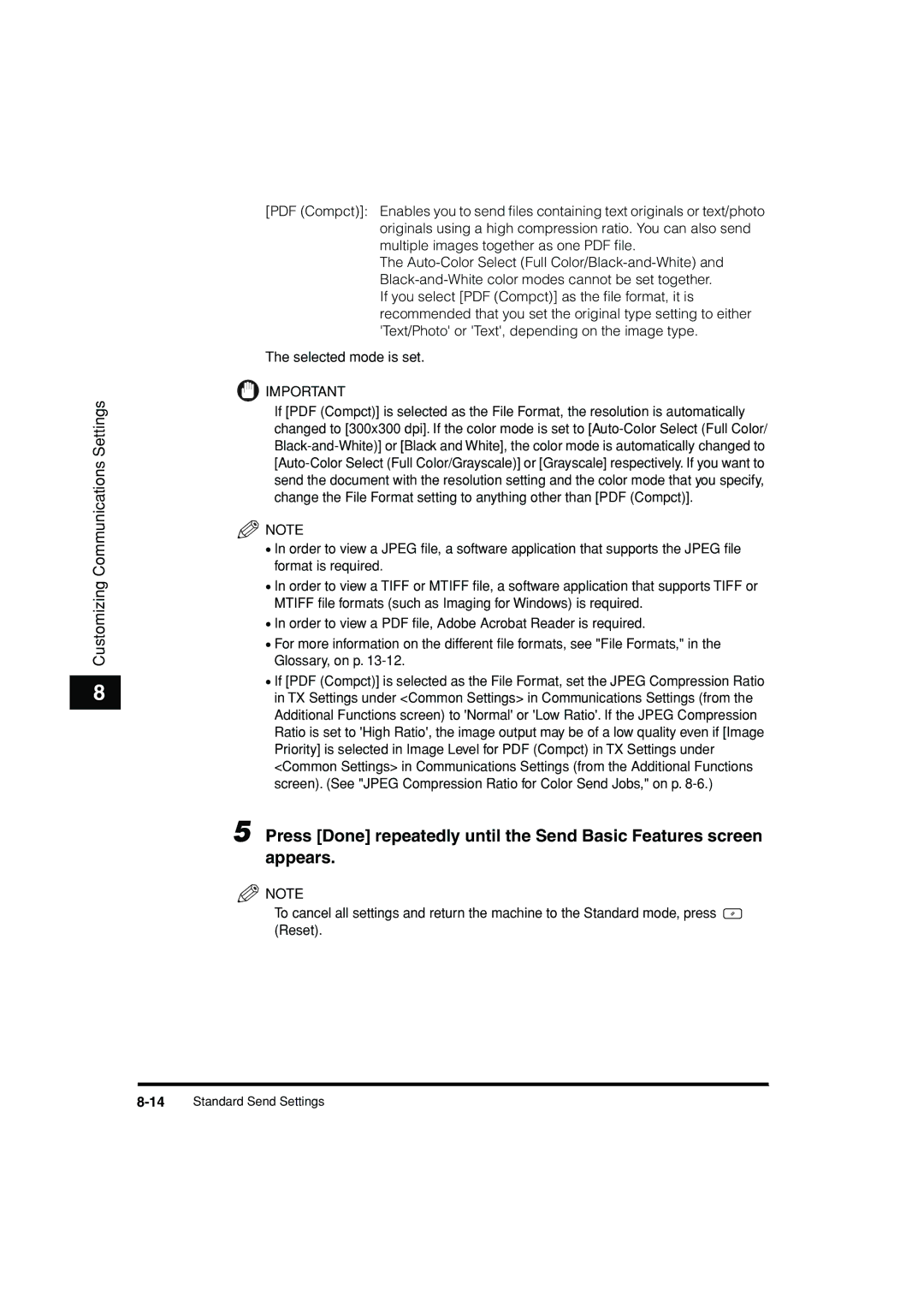 Canon C3200 manual 14Standard Send Settings 