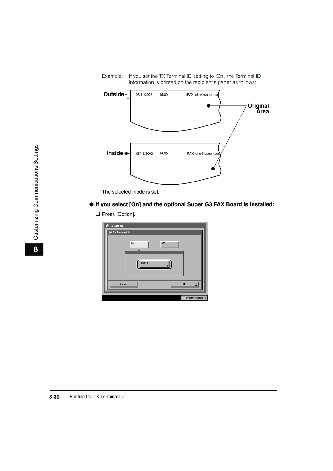 Canon C3200 manual Outside, Original Area Inside 