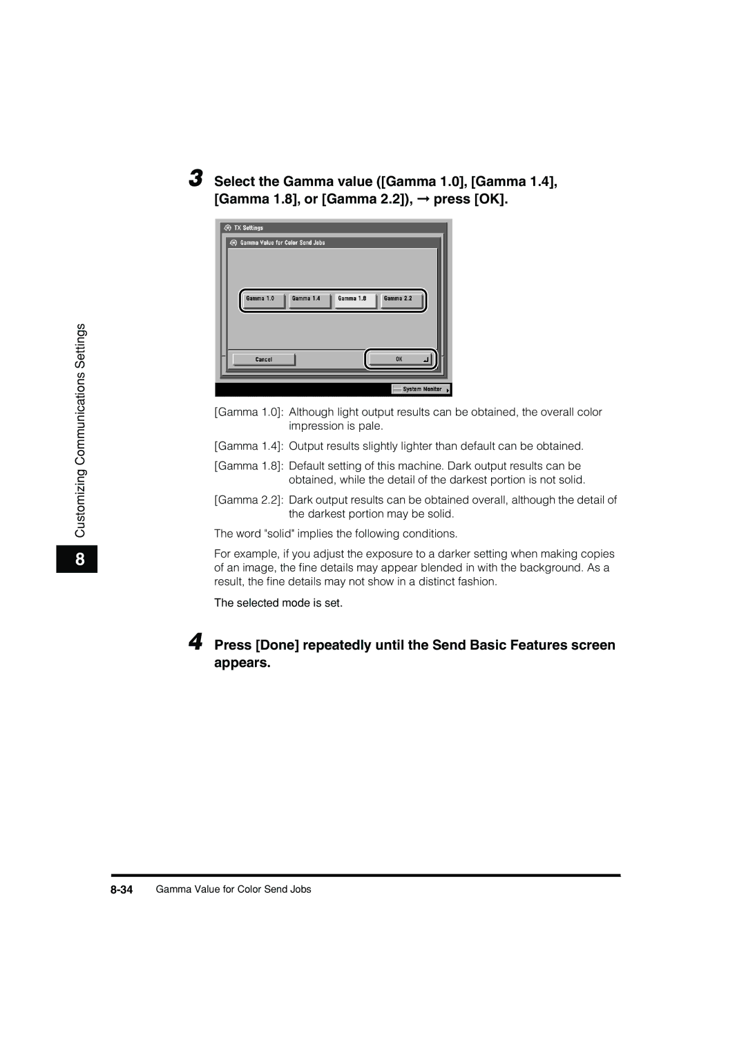 Canon C3200 manual 34Gamma Value for Color Send Jobs 