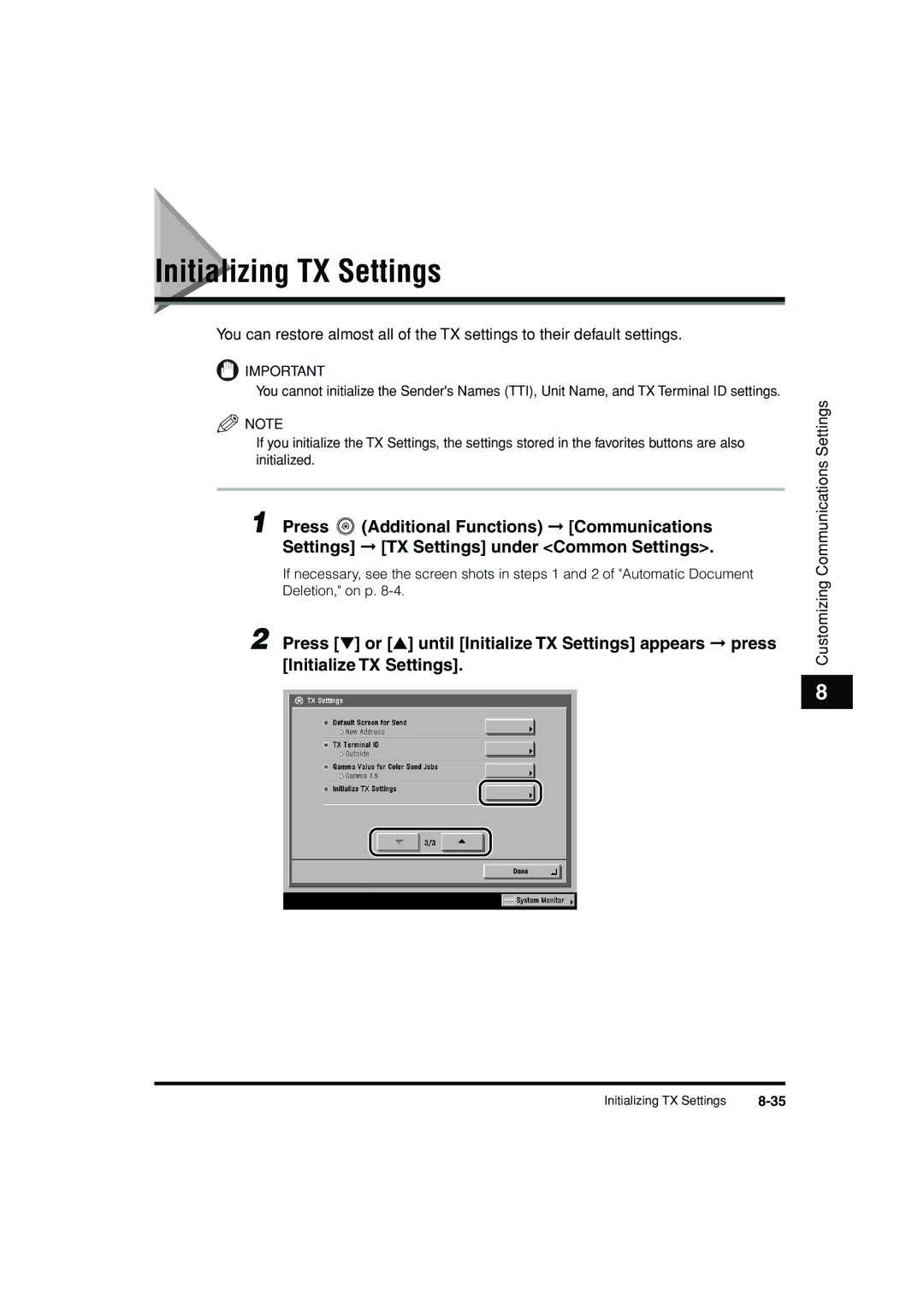 Canon C3200 manual Initializing TX Settings 