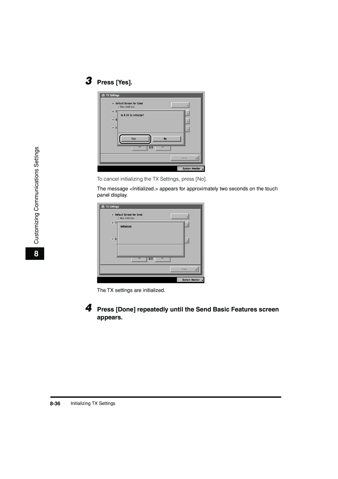 Canon C3200 manual 36Initializing TX Settings 