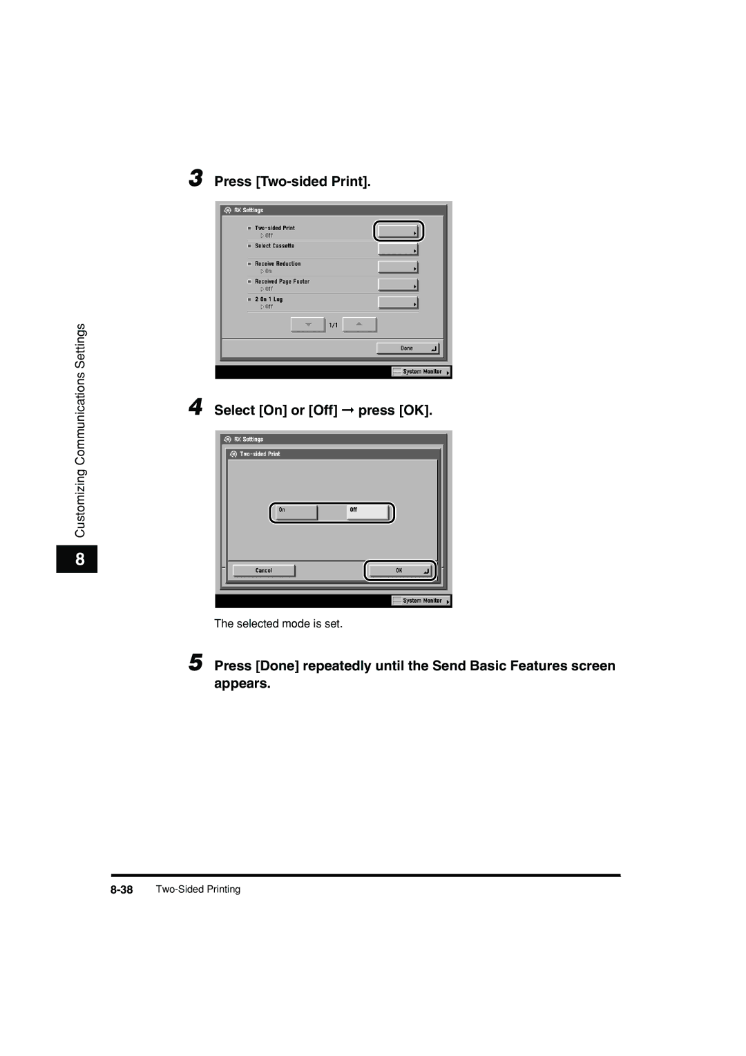 Canon C3200 manual Press Two-sided Print Select On or Off press OK 