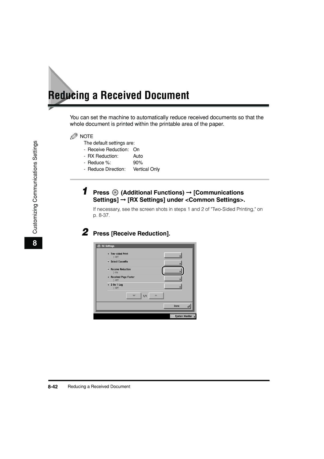 Canon C3200 manual Reducing a Received Document, Press Receive Reduction 