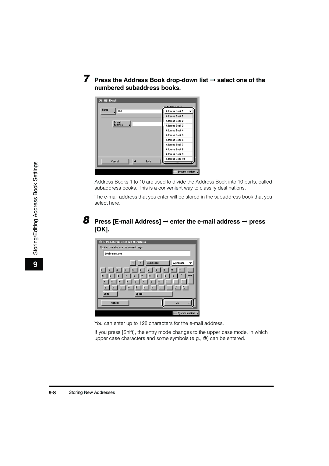 Canon C3200 manual Press E-mail Address enter the e-mail address press OK 