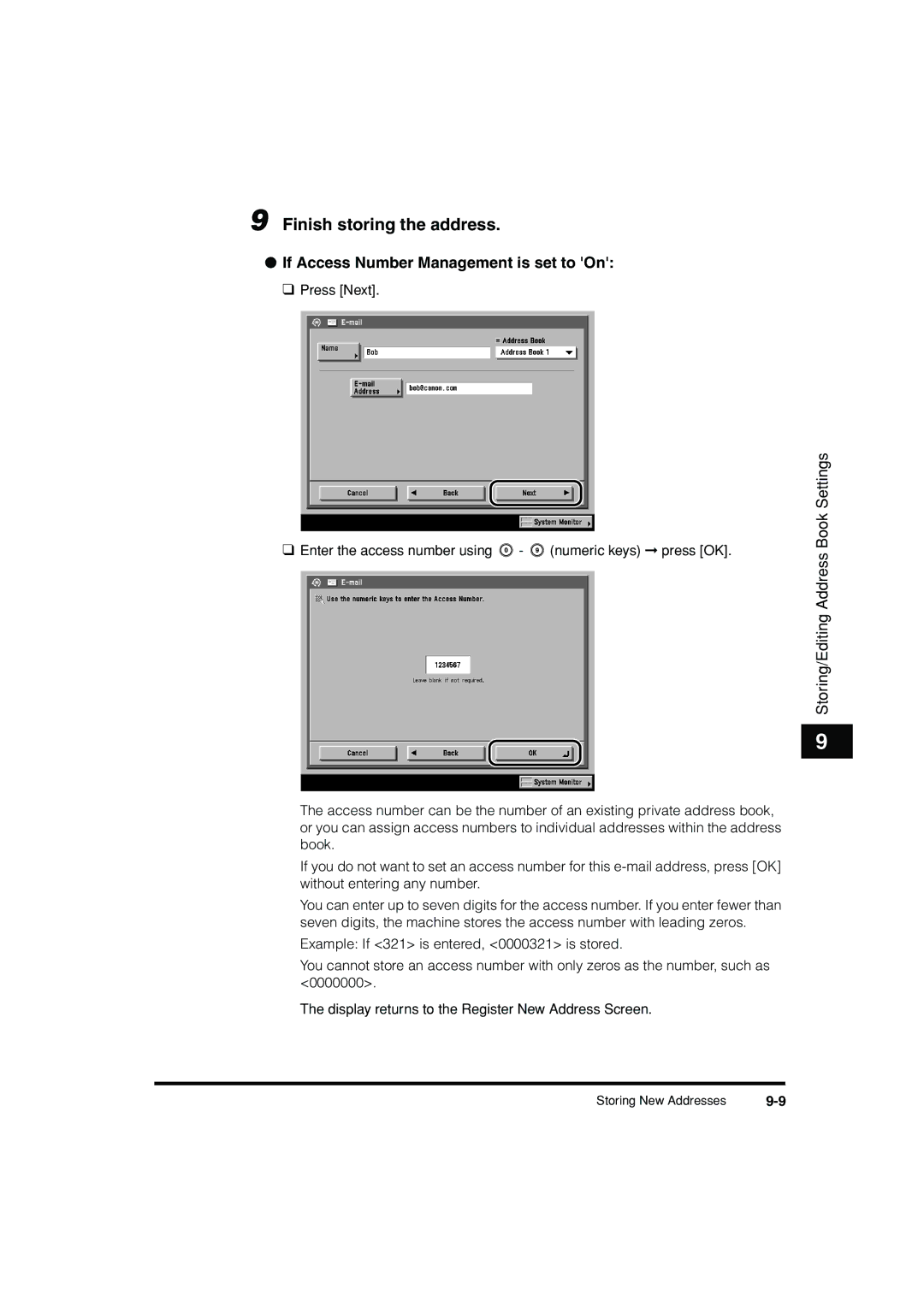 Canon C3200 manual Finish storing the address, If Access Number Management is set to On 