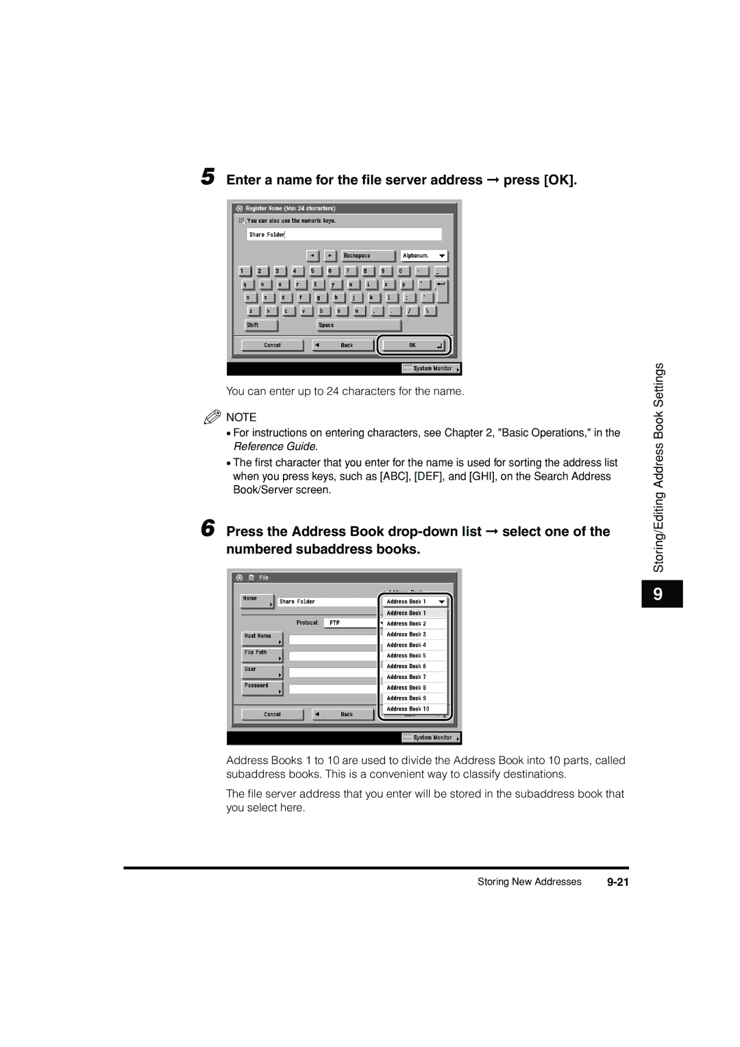 Canon C3200 manual Enter a name for the ﬁle server address press OK 