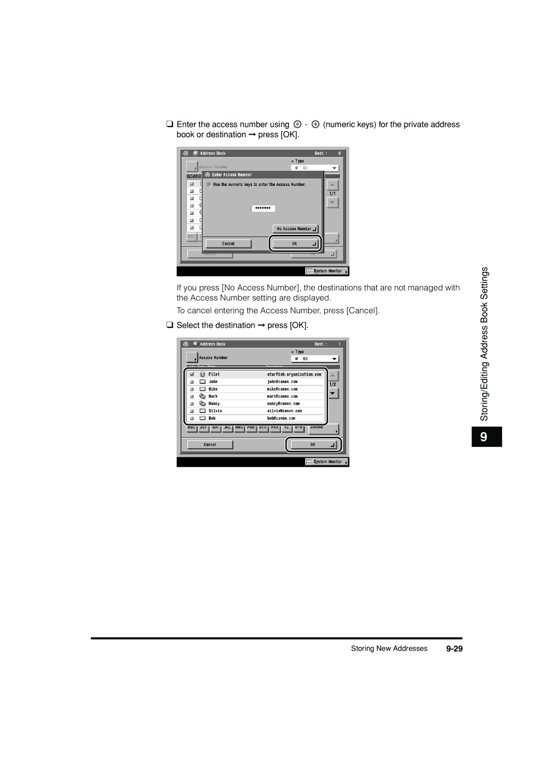 Canon C3200 manual Storing/Editing Address Book Settings 