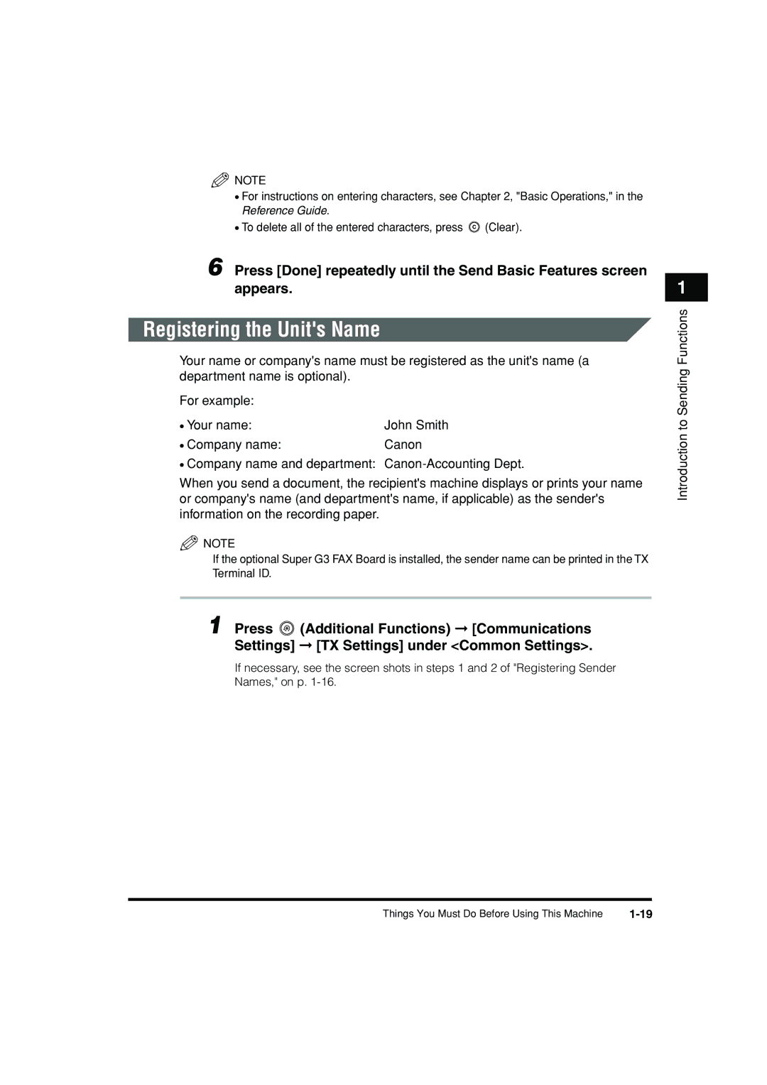 Canon C3200 manual Registering the Units Name 