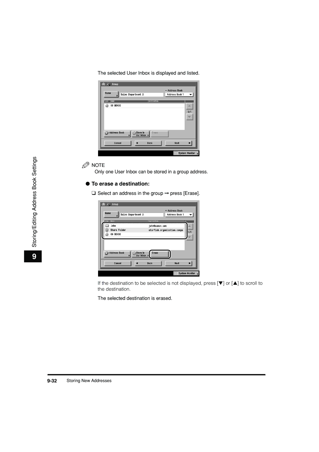 Canon C3200 manual To erase a destination 