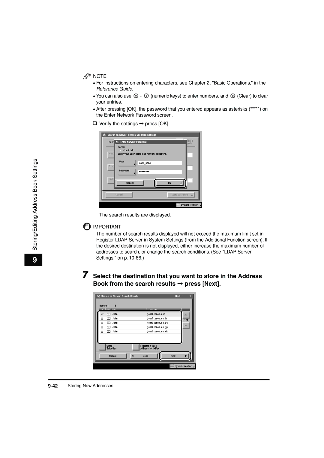 Canon C3200 manual 42Storing New Addresses 