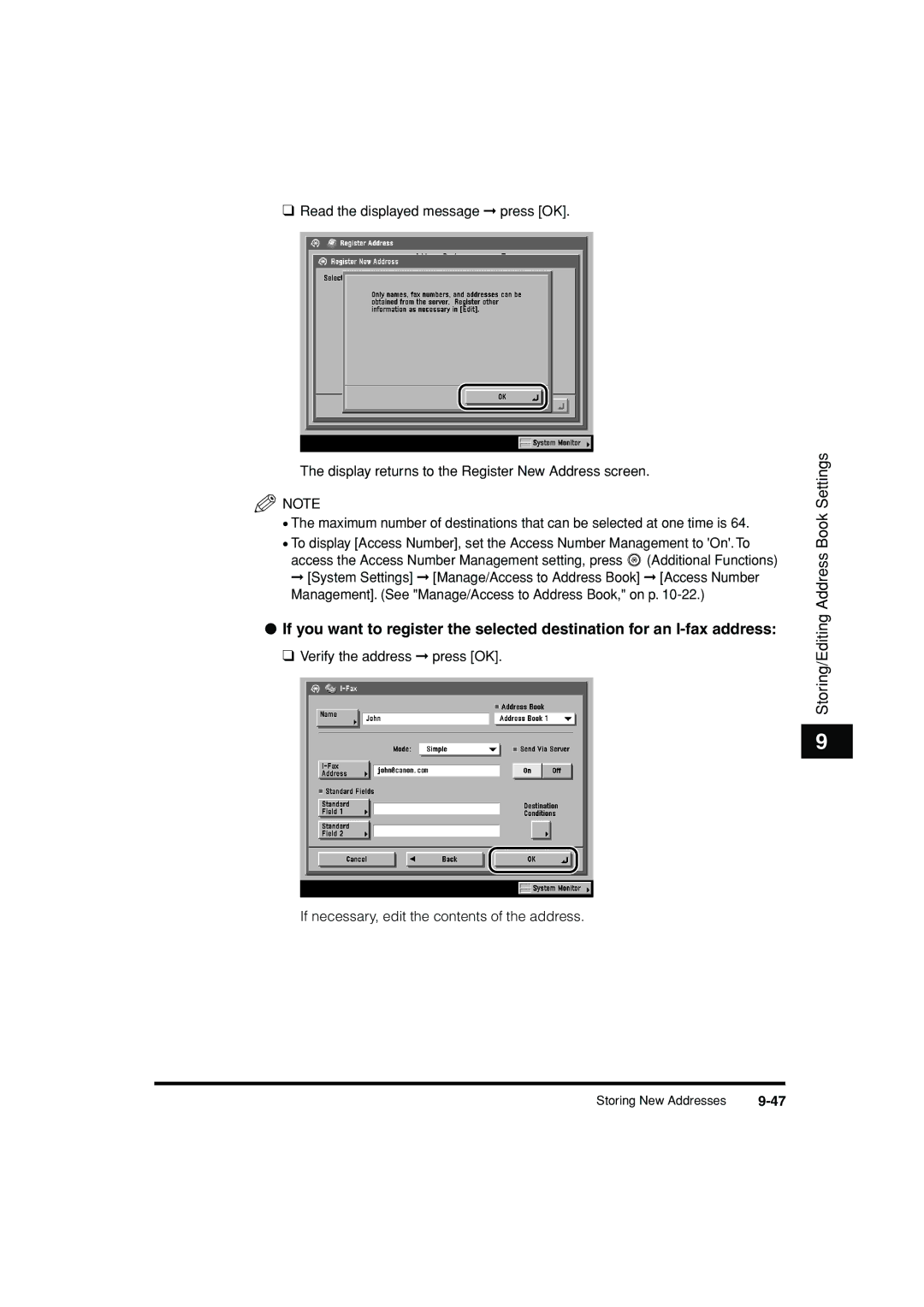 Canon C3200 manual Storing/Editing Address Book Settings 