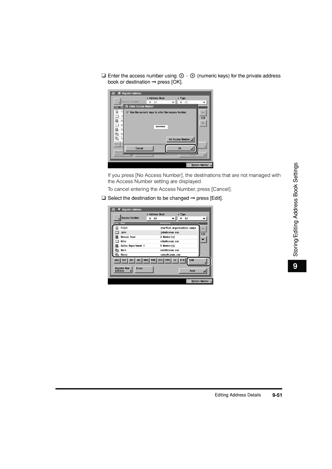 Canon C3200 manual Editing Address Details 