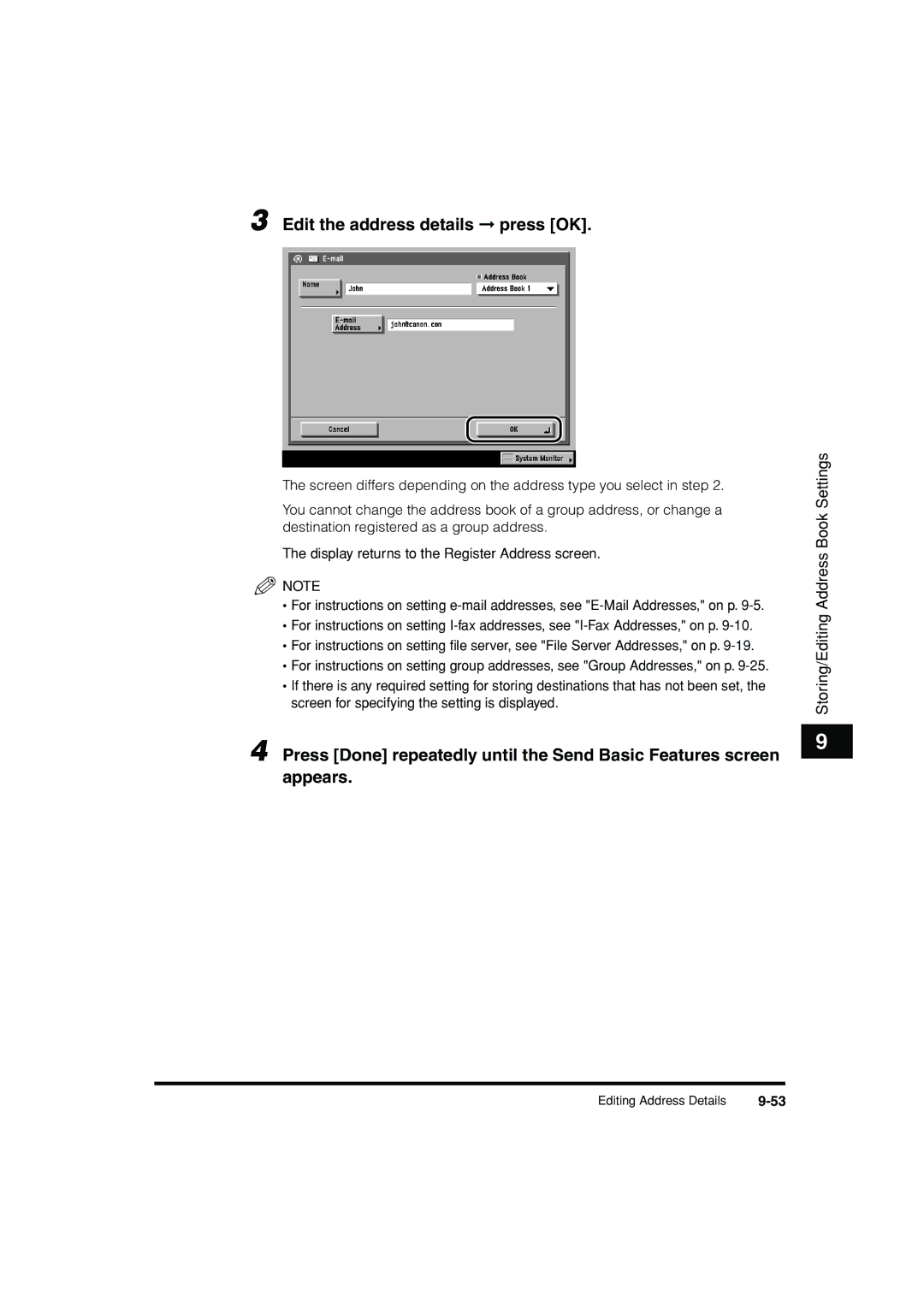 Canon C3200 manual Edit the address details press OK 