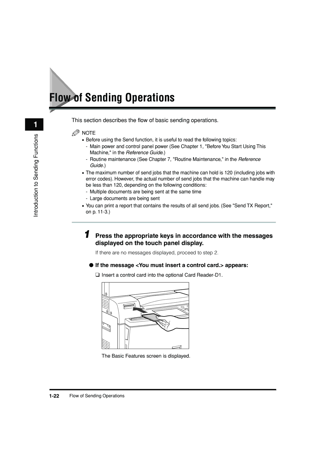 Canon C3200 manual Flow of Sending Operations, If the message You must insert a control card. appears 