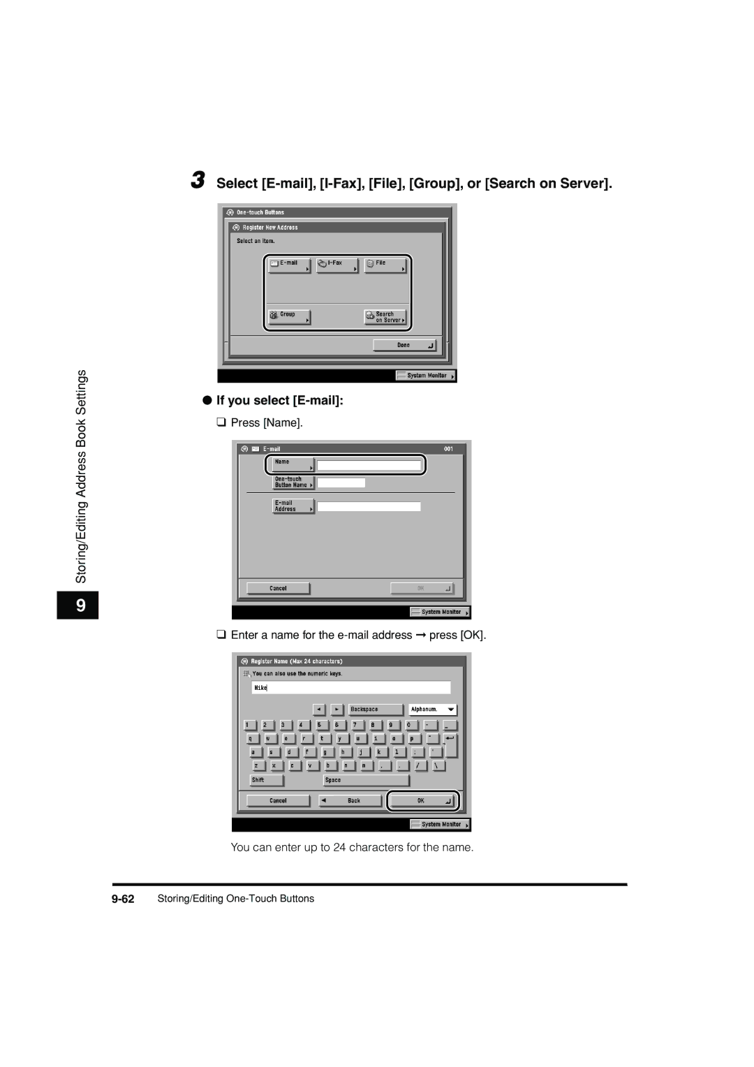 Canon C3200 manual Select E-mail, I-Fax, File, Group, or Search on Server, If you select E-mail 