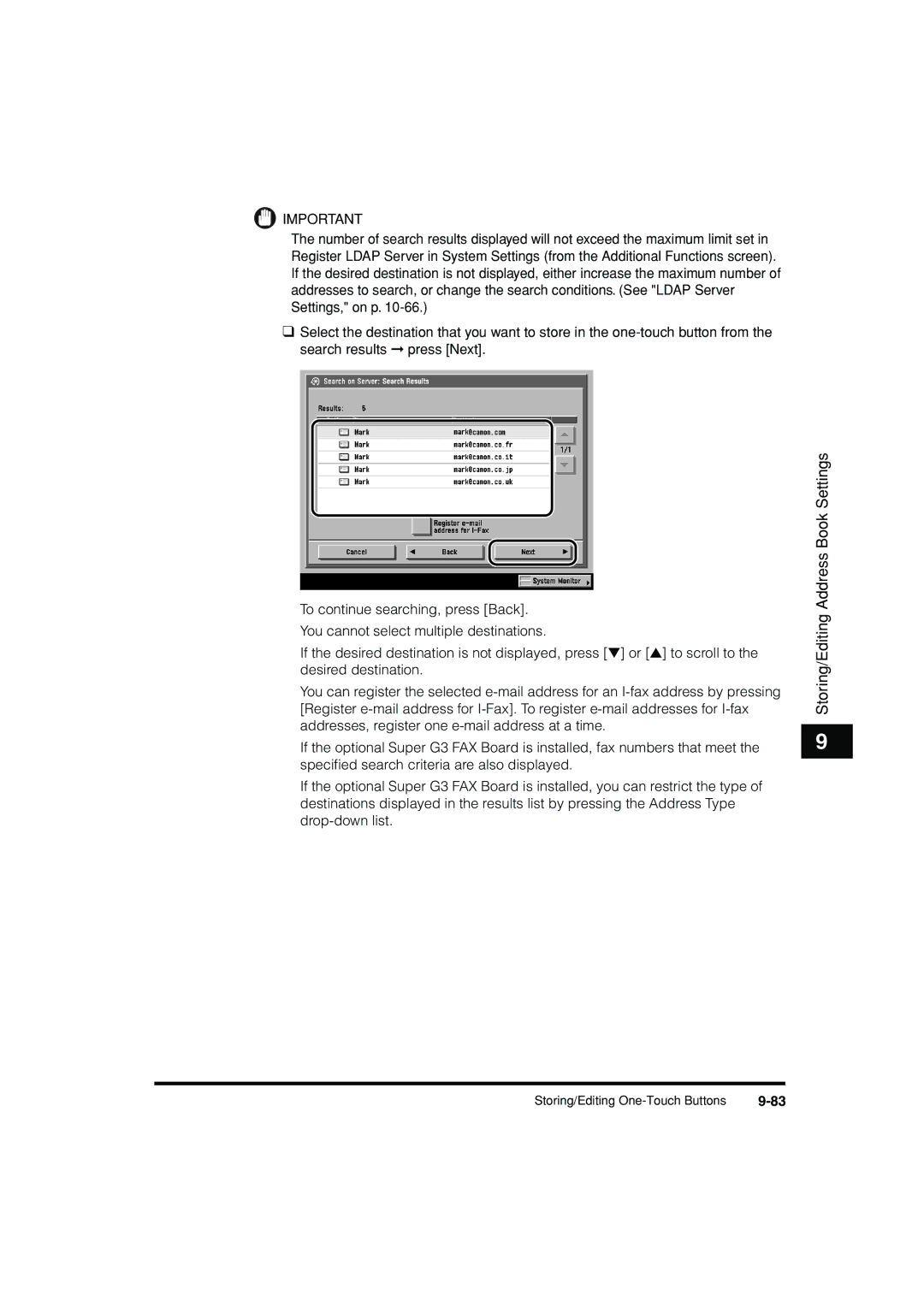 Canon C3200 manual Storing/Editing Address Book Settings 