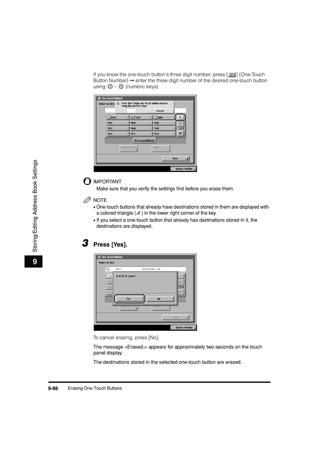 Canon C3200 manual 88Erasing One-Touch Buttons 