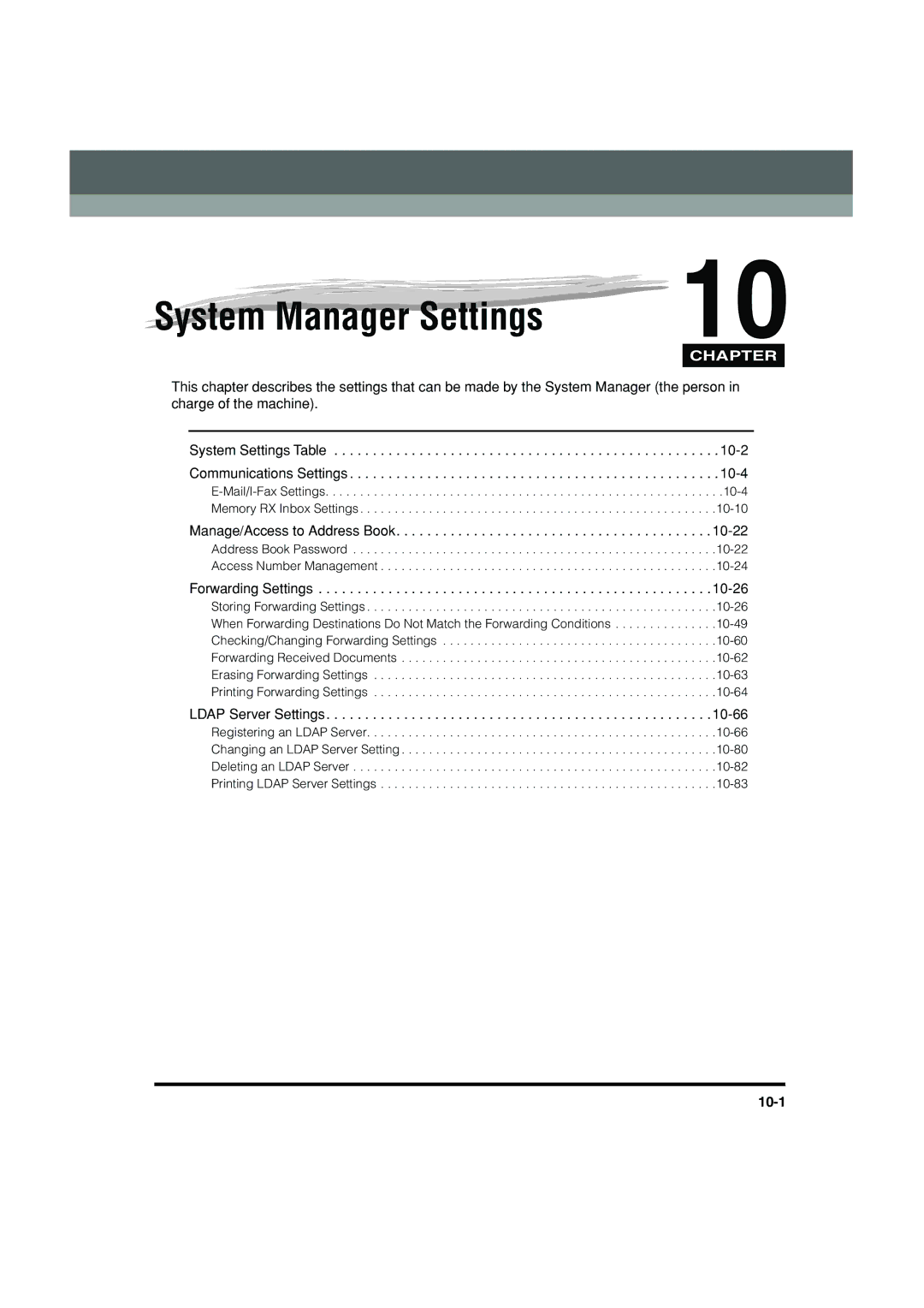 Canon C3200 manual System Manager Settings, 10-1 