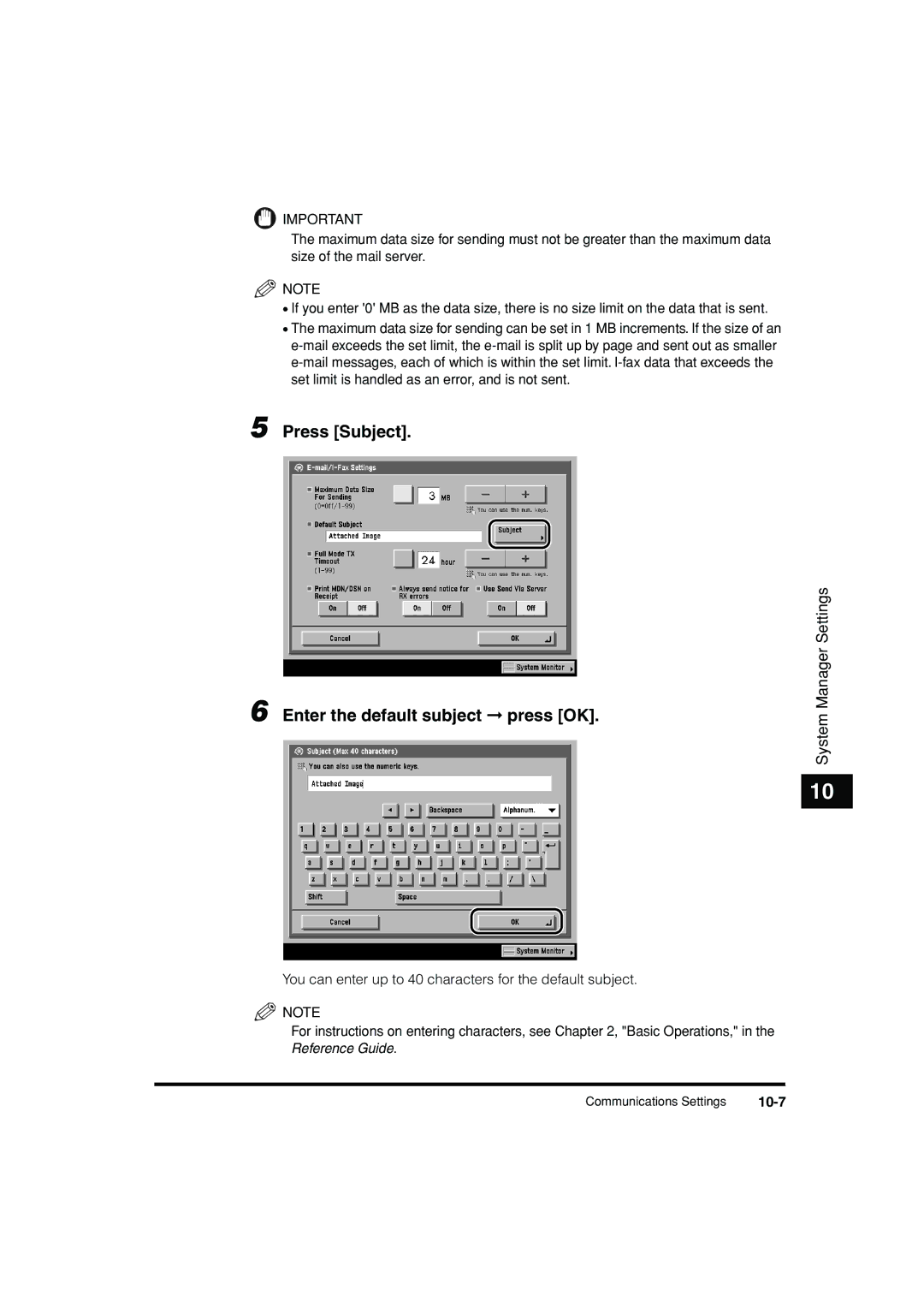 Canon C3200 manual Press Subject Enter the default subject press OK, 10-7 