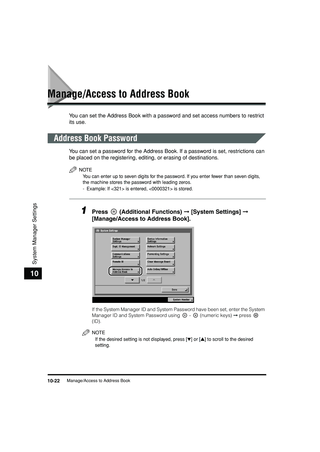 Canon C3200 manual Manage/Access to Address Book, Address Book Password 