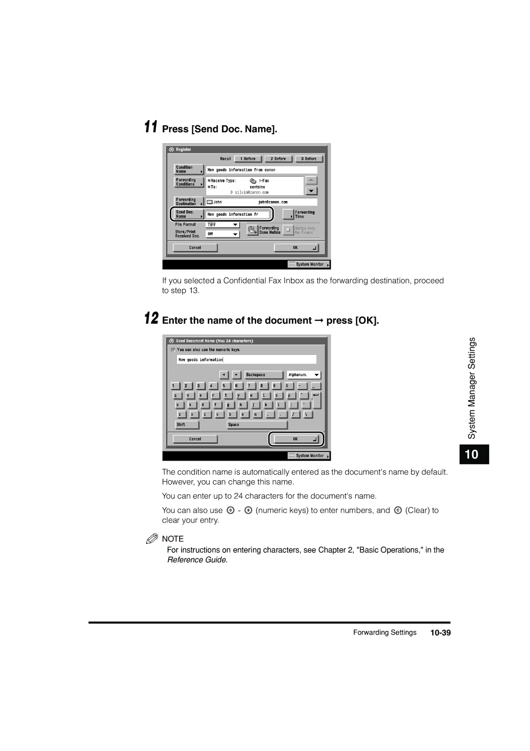 Canon C3200 manual Enter the name of the document press OK, 10-39 