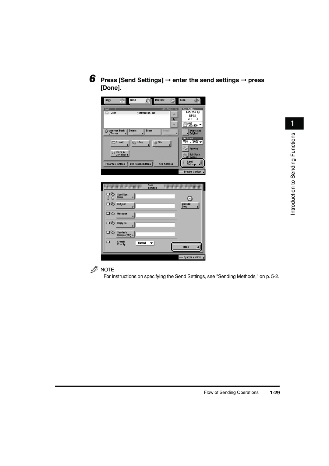 Canon C3200 manual Press Send Settings enter the send settings press Done 