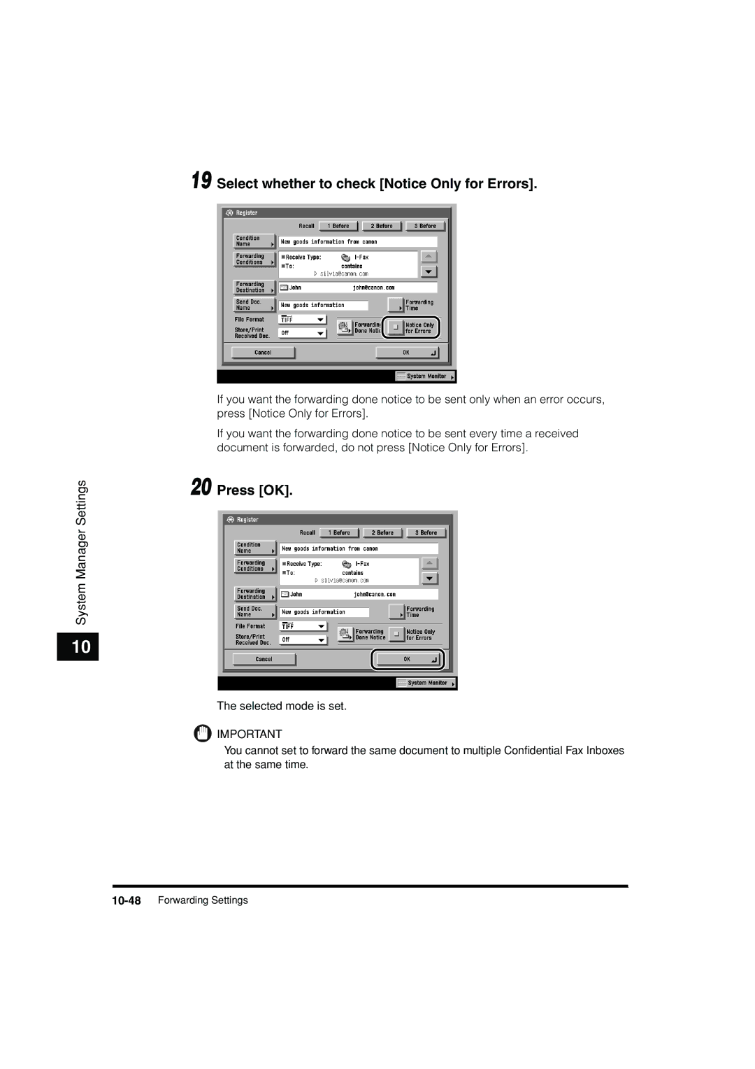 Canon C3200 manual Select whether to check Notice Only for Errors, Press OK 