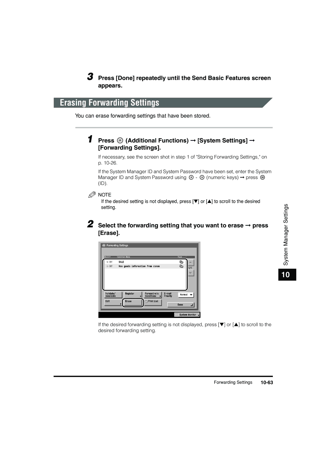 Canon C3200 manual Erasing Forwarding Settings, 10-63 